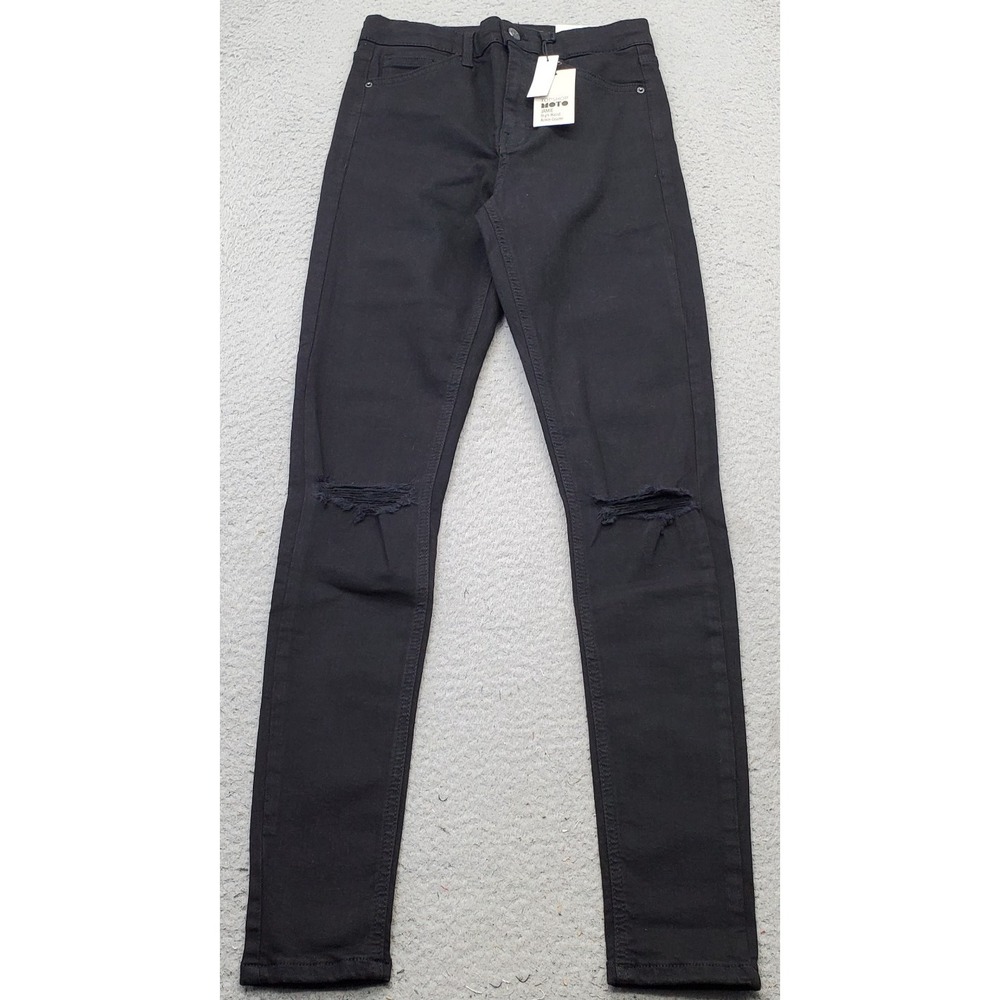 Topshop Jamie Jeans Women Size 25 Black Denim Distressed High Waist Ankle Grazer